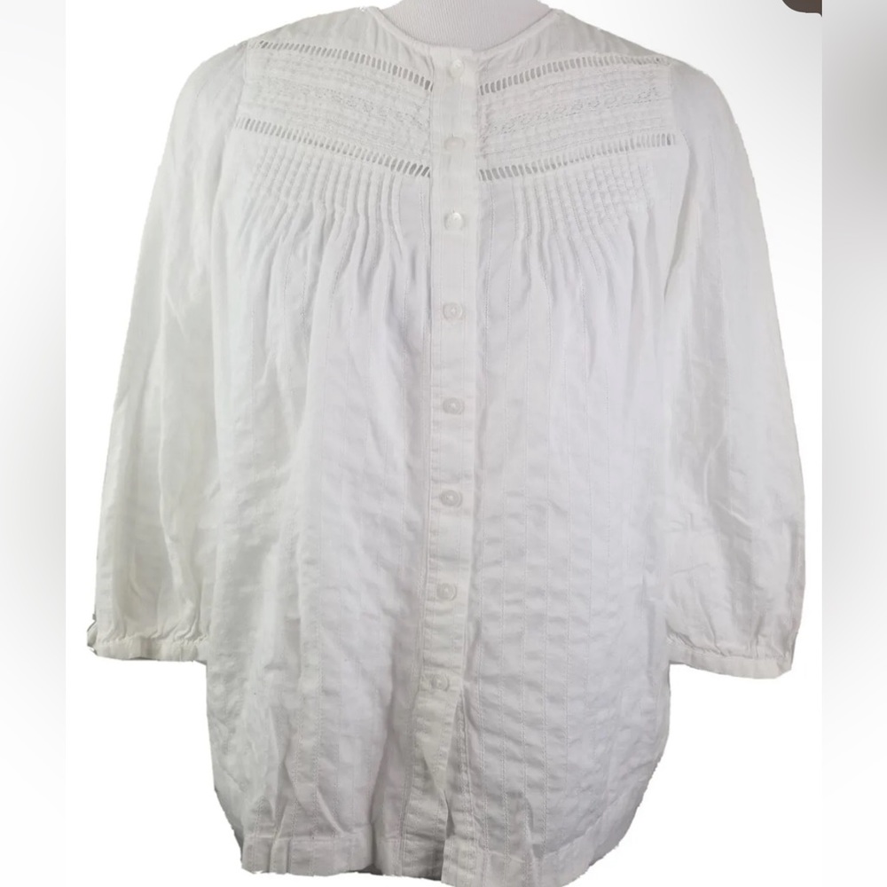 Madewell Embroidered Peasant Peplum White Button Down Blouse. EUC. Sz XS